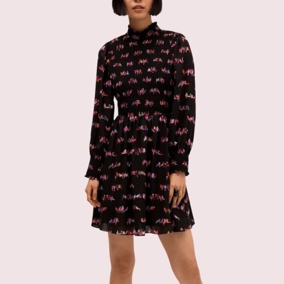 Kate Spade Long Sleeve Dress Black with Pink Birds Size 4 - Picture 1 of 6
